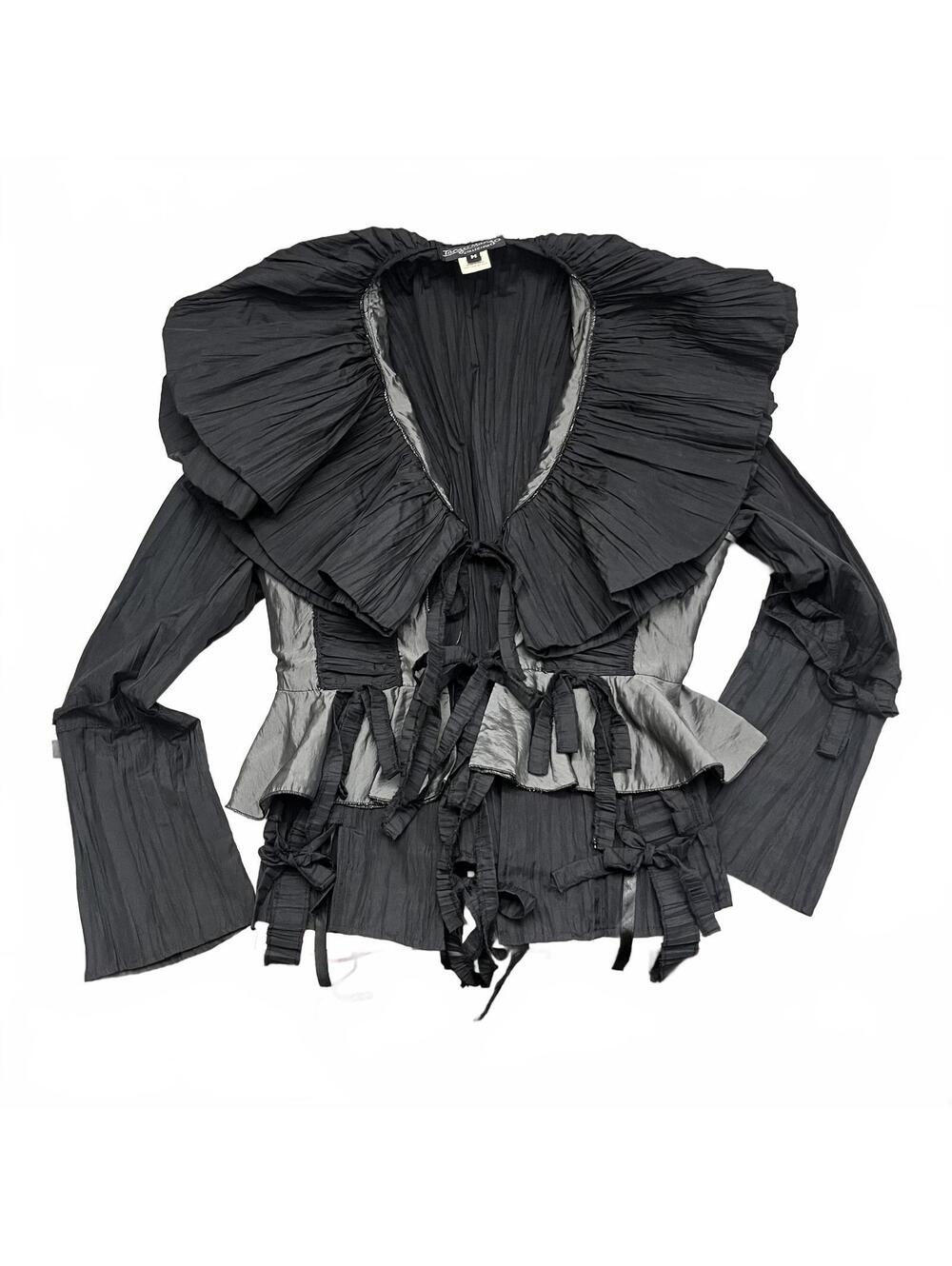 Vintage Tango Mango M Dramatic Victorian Goth Ruffle Blouse Corset Tie Closure